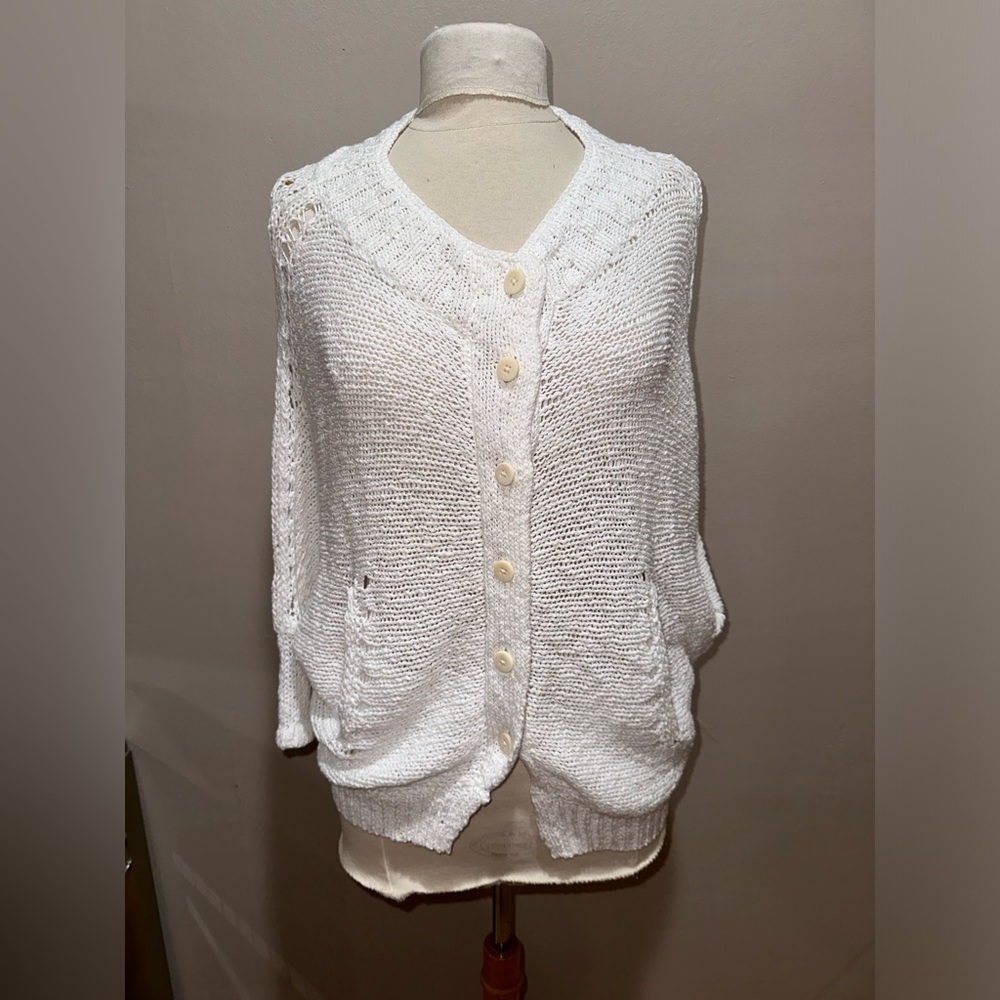 Inhabit white knitted sweater top blouse cotton jacket